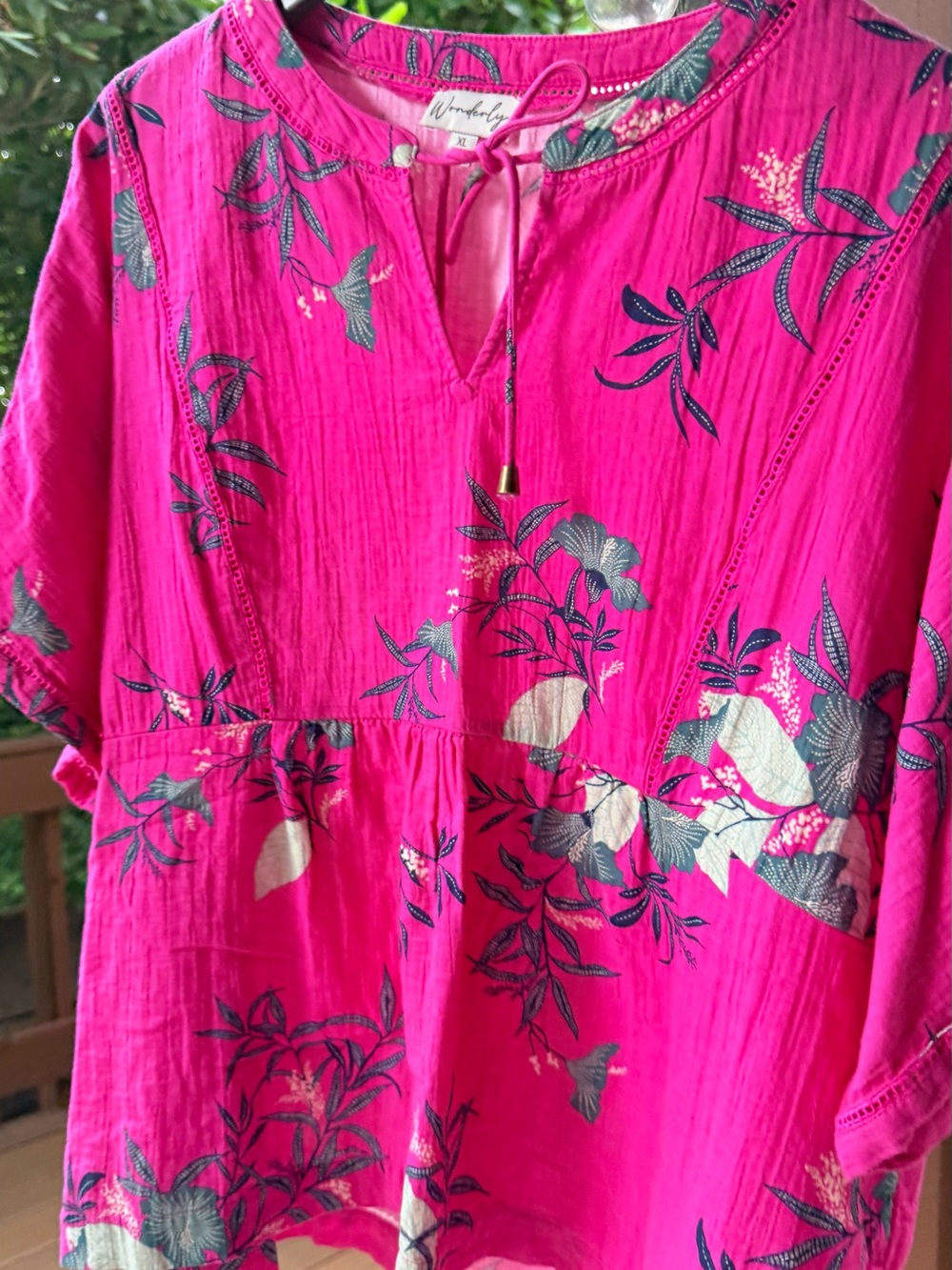 Wonderly Fuchsia Floral Tie-Neck Tunic